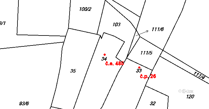 Kotelice 485, Třebušín na parcele st. 34 v KÚ Kotelice, Katastrální mapa