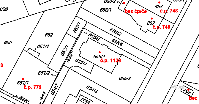 Žamberk 1138 na parcele st. 655/4 v KÚ Žamberk, Katastrální mapa