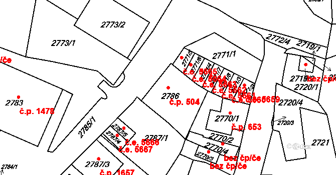 Kadaň 504 na parcele st. 2786 v KÚ Kadaň, Katastrální mapa