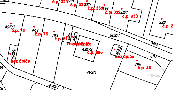 Miřetice u Klášterce nad Ohří 686, Klášterec nad Ohří na parcele st. 492/2 v KÚ Miřetice u Klášterce nad Ohří, Katastrální mapa
