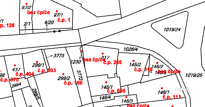 Bohosudov 205, Krupka na parcele st. 217 v KÚ Bohosudov, Katastrální mapa