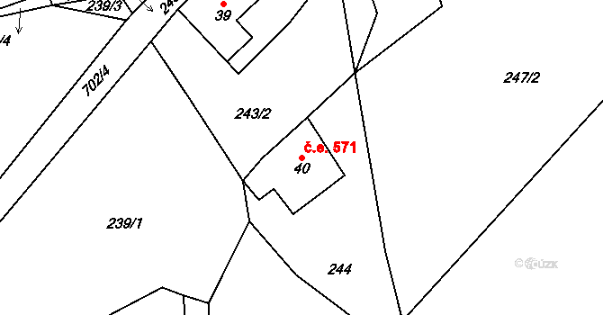 Záborčí 571, Malá Skála na parcele st. 40 v KÚ Vranové II, Katastrální mapa