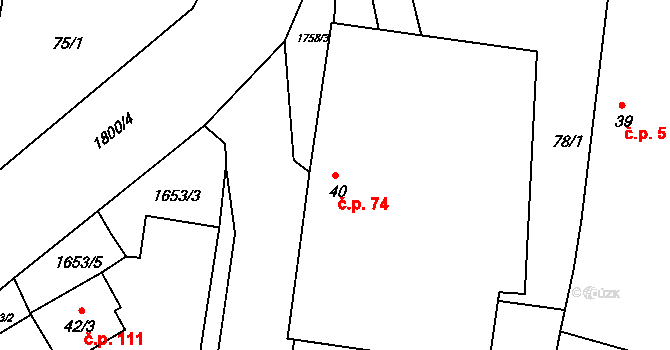 Neplachov 74 na parcele st. 40 v KÚ Neplachov, Katastrální mapa