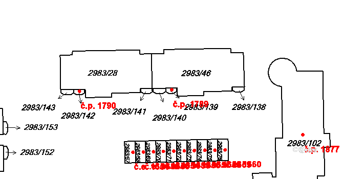 Pelhřimov 1789 na parcele st. 2983/46 v KÚ Pelhřimov, Katastrální mapa