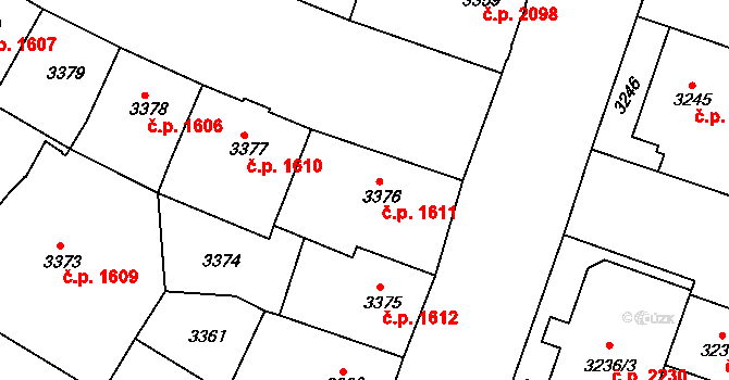 Teplice 1611 na parcele st. 3376 v KÚ Teplice, Katastrální mapa