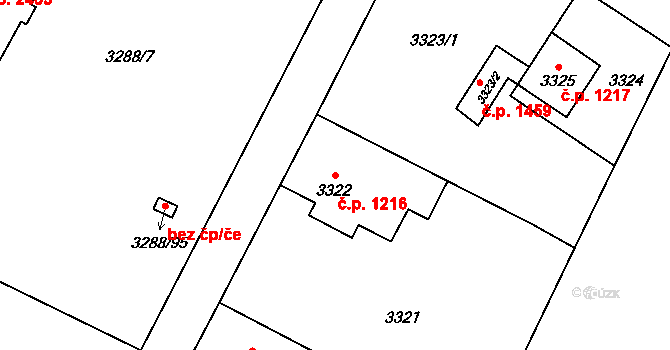 Místek 1216, Frýdek-Místek na parcele st. 3322 v KÚ Místek, Katastrální mapa