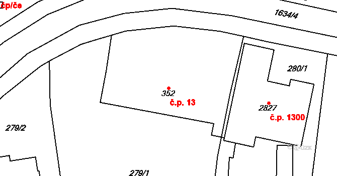 Litovel 13 na parcele st. 352 v KÚ Litovel, Katastrální mapa