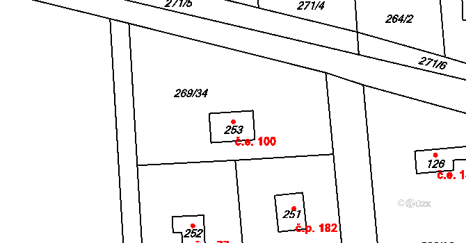 Lhota 100 na parcele st. 253 v KÚ Lhota u Dřís, Katastrální mapa