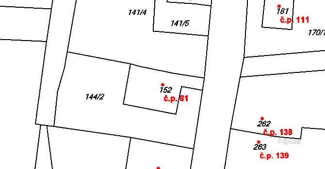 Háje 81, Cheb na parcele st. 152 v KÚ Háje u Chebu, Katastrální mapa