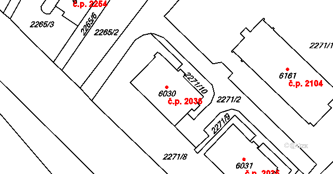 Cheb 2036 na parcele st. 6030 v KÚ Cheb, Katastrální mapa