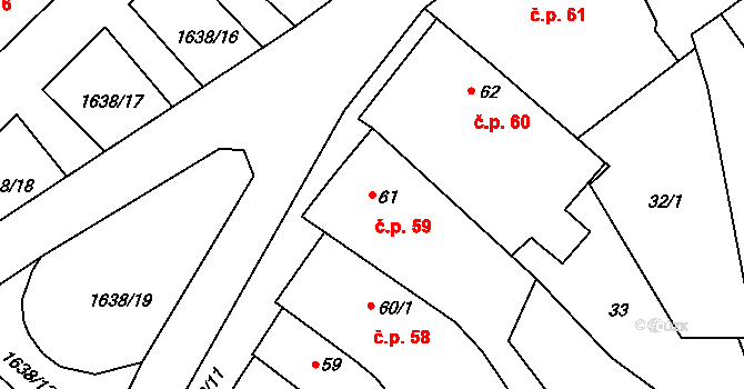 Mnichovice 59 na parcele st. 61 v KÚ Mnichovice u Říčan, Katastrální mapa