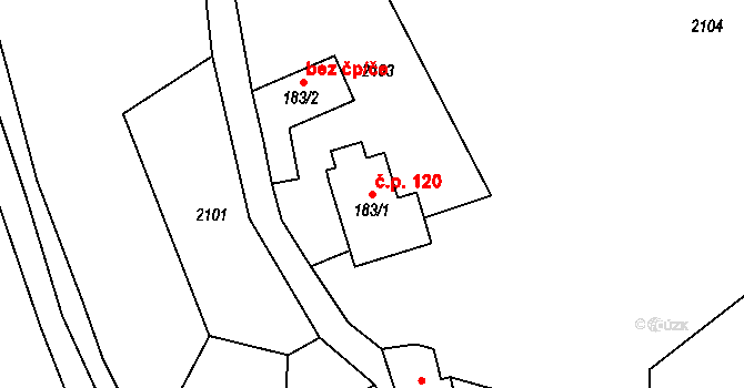 Halenkov 120 na parcele st. 183/1 v KÚ Halenkov, Katastrální mapa