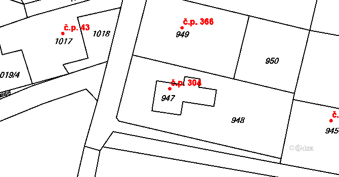Jablůnka 304 na parcele st. 947 v KÚ Jablůnka, Katastrální mapa