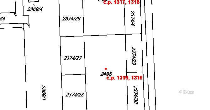Chodov 1318,1319, Praha na parcele st. 2495 v KÚ Chodov, Katastrální mapa