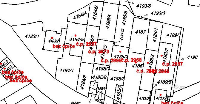 Smíchov 2995, Praha na parcele st. 4185/5 v KÚ Smíchov, Katastrální mapa