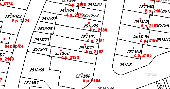 Dejvice 2182, Praha na parcele st. 2513/72 v KÚ Dejvice, Katastrální mapa