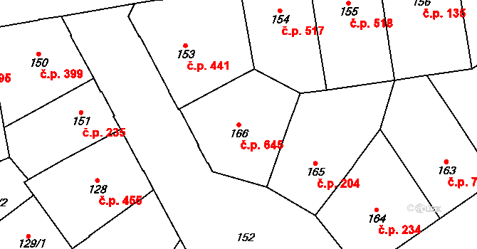 Vršovice 645, Praha na parcele st. 166 v KÚ Vršovice, Katastrální mapa