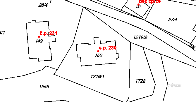 Pilníkov 230 na parcele st. 150 v KÚ Pilníkov II, Katastrální mapa