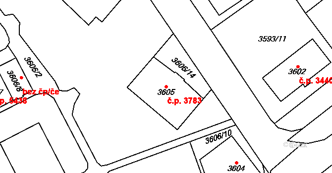 Chomutov 3783 na parcele st. 3605 v KÚ Chomutov I, Katastrální mapa