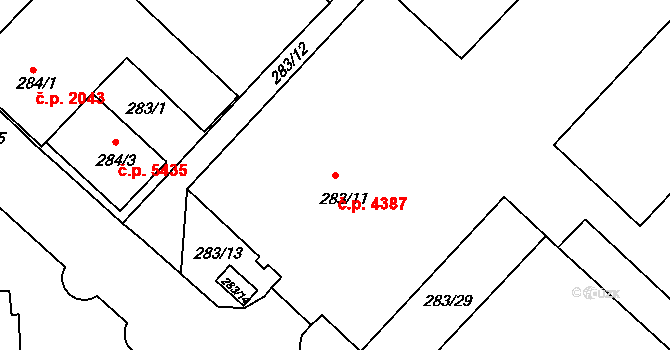 Chomutov 4387 na parcele st. 283/11 v KÚ Chomutov II, Katastrální mapa