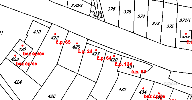 Kovalovice 64 na parcele st. 427 v KÚ Kovalovice, Katastrální mapa