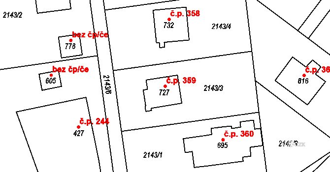 Velké Svatoňovice 359 na parcele st. 727 v KÚ Velké Svatoňovice, Katastrální mapa