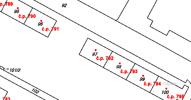Šumbark 792, Havířov na parcele st. 97 v KÚ Šumbark, Katastrální mapa
