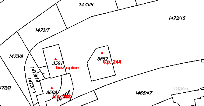 Latrán 244, Český Krumlov na parcele st. 3562 v KÚ Český Krumlov, Katastrální mapa