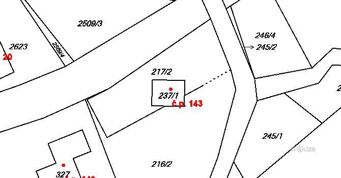 Babí 143, Trutnov na parcele st. 237/1 v KÚ Babí, Katastrální mapa