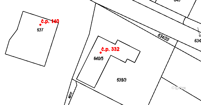Rychlov 332, Bystřice pod Hostýnem na parcele st. 640/5 v KÚ Rychlov u Bystřice pod Hostýnem, Katastrální mapa
