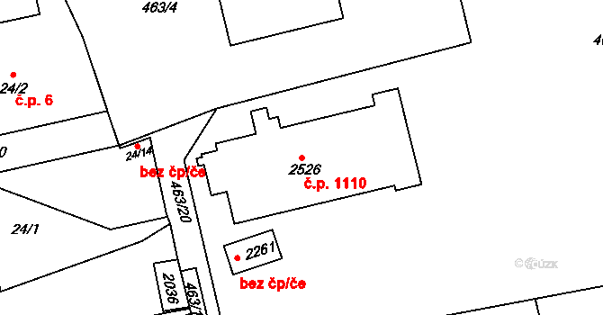 Slezské Předměstí 1110, Hradec Králové na parcele st. 2526 v KÚ Slezské Předměstí, Katastrální mapa