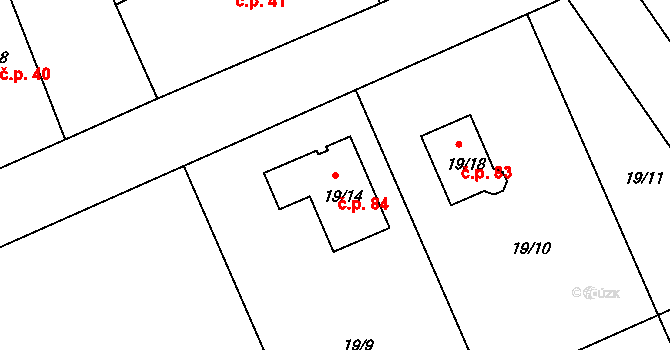Prchalov 84, Příbor na parcele st. 19/14 v KÚ Prchalov, Katastrální mapa