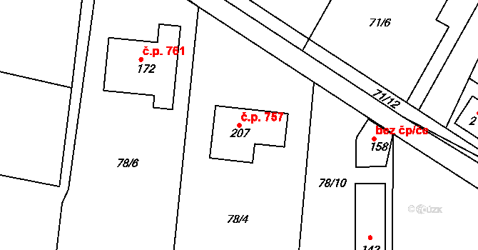 Sezemice 757 na parcele st. 207 v KÚ Počaply nad Loučnou, Katastrální mapa
