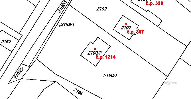 Jablunkov 1214 na parcele st. 2190/3 v KÚ Jablunkov, Katastrální mapa