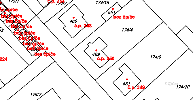 Rosice 350 na parcele st. 469 v KÚ Rosice u Chrasti, Katastrální mapa
