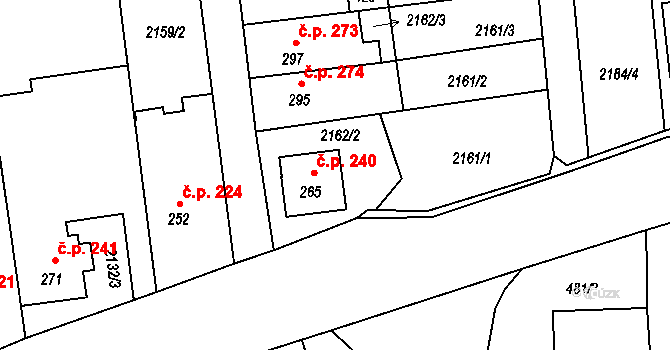 Úvalno 240 na parcele st. 265 v KÚ Úvalno, Katastrální mapa