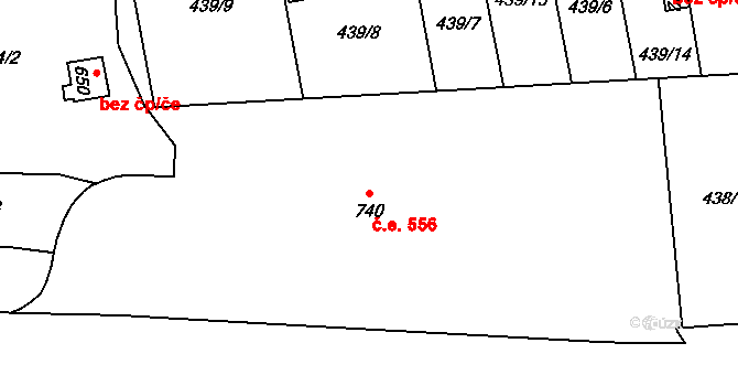 Prštné 556, Zlín na parcele st. 740 v KÚ Prštné, Katastrální mapa