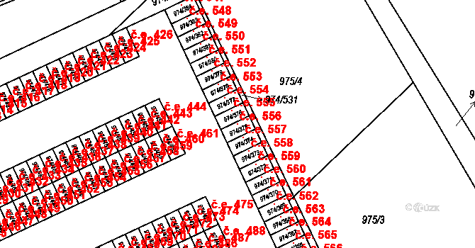 Štětí 556 na parcele st. 974/375 v KÚ Štětí I, Katastrální mapa