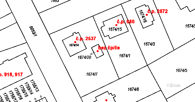 Jihlava 38649152 na parcele st. 1674/20 v KÚ Jihlava, Katastrální mapa