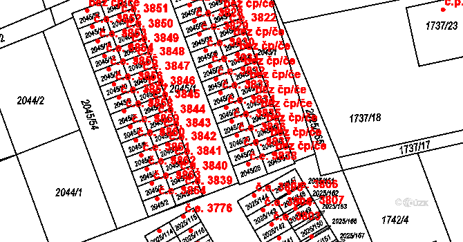 Prostřední Suchá 3835, Havířov na parcele st. 2045/31 v KÚ Prostřední Suchá, Katastrální mapa