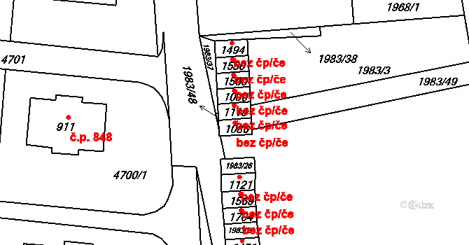 Hrušovany nad Jevišovkou 40963152 na parcele st. 1086 v KÚ Hrušovany nad Jevišovkou, Katastrální mapa