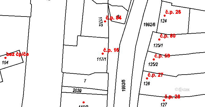 Louky 16, Zlín na parcele st. 117/1 v KÚ Louky nad Dřevnicí, Katastrální mapa