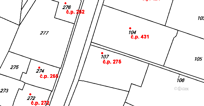 Želechovice nad Dřevnicí 275 na parcele st. 107 v KÚ Želechovice nad Dřevnicí, Katastrální mapa