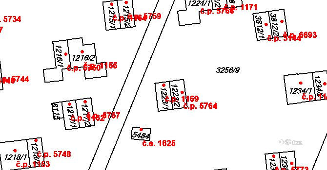 Zlín 1169 na parcele st. 1223/1 v KÚ Zlín, Katastrální mapa