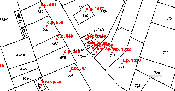 Roudnice nad Labem 43370152 na parcele st. 717/3 v KÚ Roudnice nad Labem, Katastrální mapa
