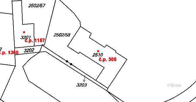 Vršovice 305, Praha na parcele st. 2510 v KÚ Vršovice, Katastrální mapa