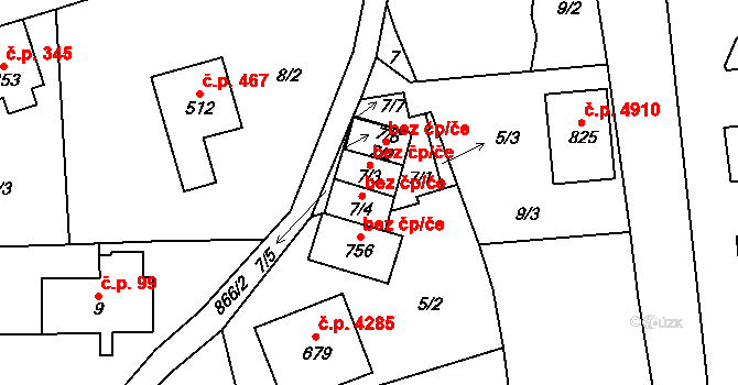 Jablonec nad Nisou 49816152 na parcele st. 7/4 v KÚ Kokonín, Katastrální mapa