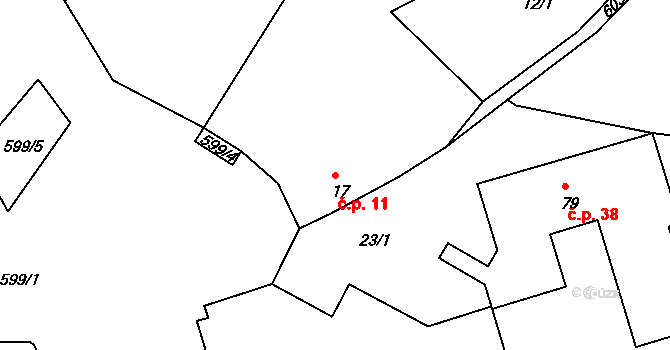 Svinčice 11, Lužice na parcele st. 17 v KÚ Svinčice, Katastrální mapa
