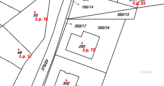 Petrovičky 77, Týniště nad Orlicí na parcele st. 293 v KÚ Petrovice nad Orlicí, Katastrální mapa