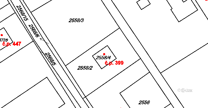 Dolní Suchá 399, Havířov na parcele st. 2558/4 v KÚ Dolní Suchá, Katastrální mapa